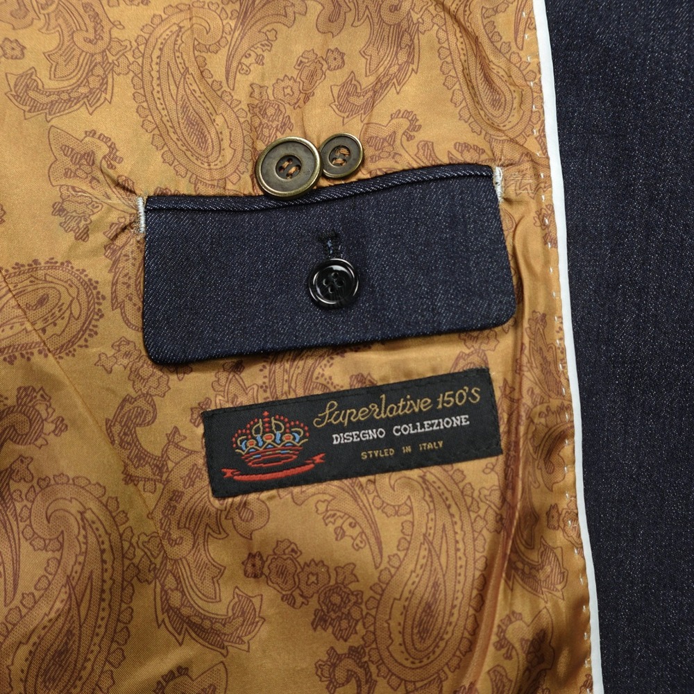 Bruno Rossetti Jacket Mens 48L Blue 70s‎ Paisley Lined Car Coat Denim Italy - Picture 10 of 15